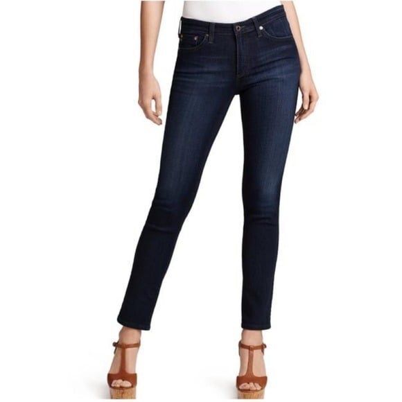 28r AG Adriana Goldsmith The Stlit Cigarette Leg Dark Wash With Stretch - Picture 1 of 8